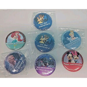 Walt Disney World 7 Buttons Pins Anniversary, Mermaids, Belle, Mickey Minnie
